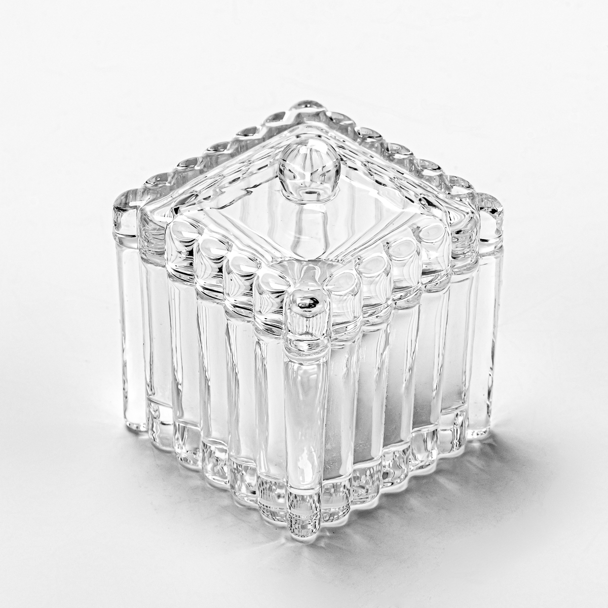 Supplier 110ml square ribbed glass candle jar with glass lid & glass handle