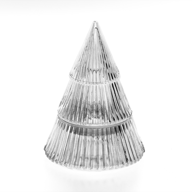 330ml 9oz ক্রিসমাস ট্রি গ্লাস ক্যান্ডেল ভেসেল ঢাকনা সহ ক্রিসমাস পার্টি ডেকোরেশন