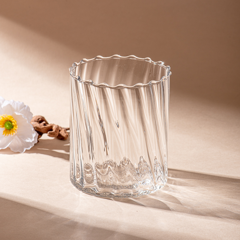 Wholesale clear striped glass candle jars for home decoration