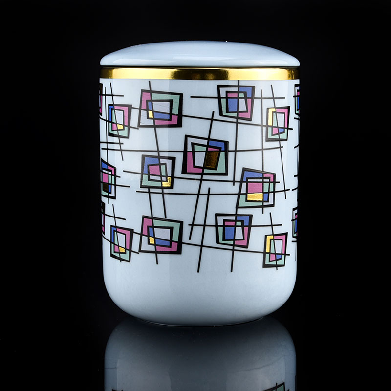 luxury artwork printing blue ceramic candle jar