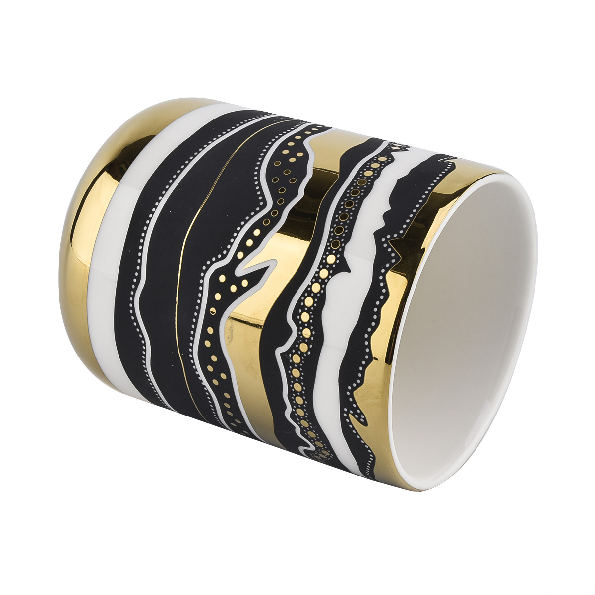 black and gold artwork ceramic candle jar 