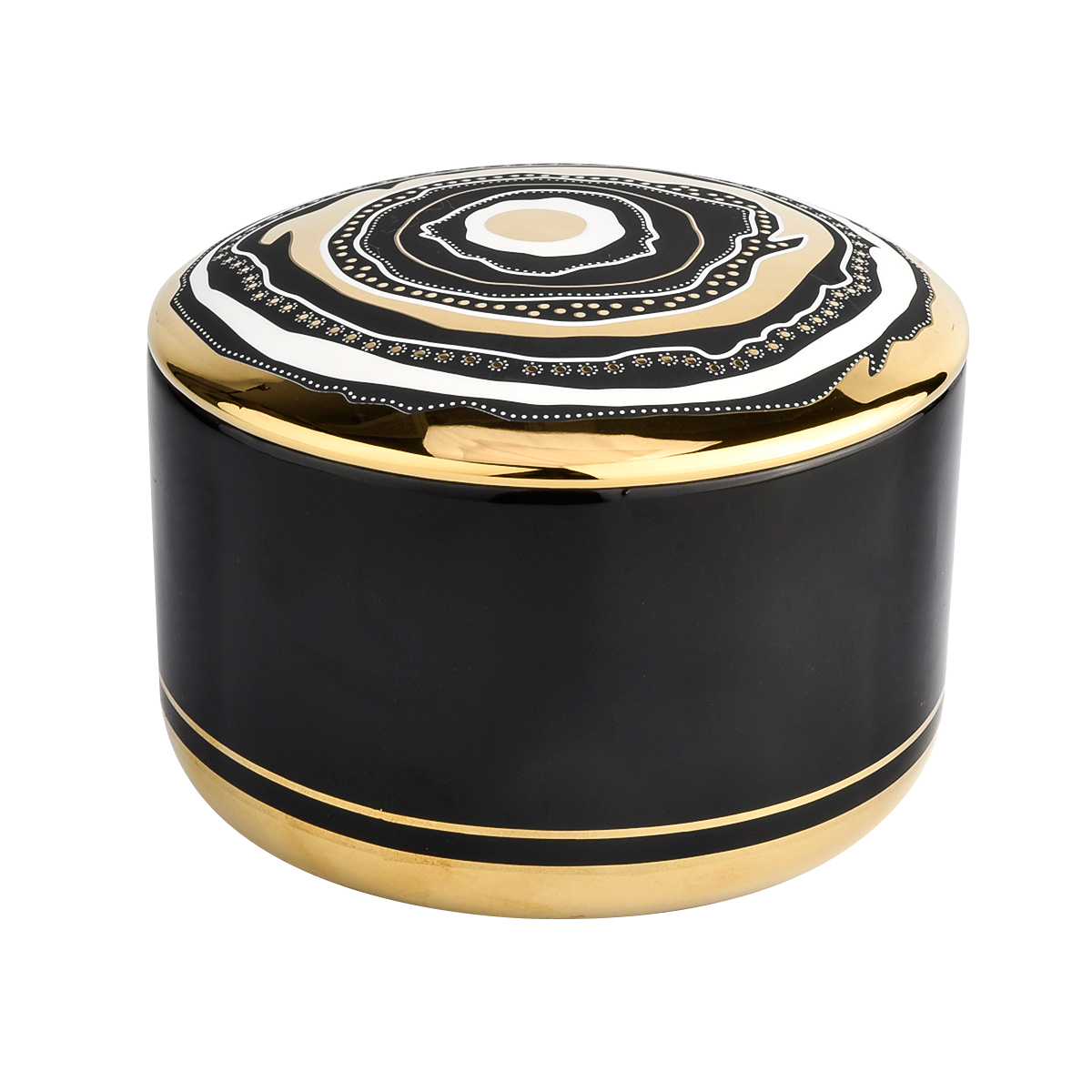 tazón de velas de cerámica negra de lujo con tapa de obras de arte