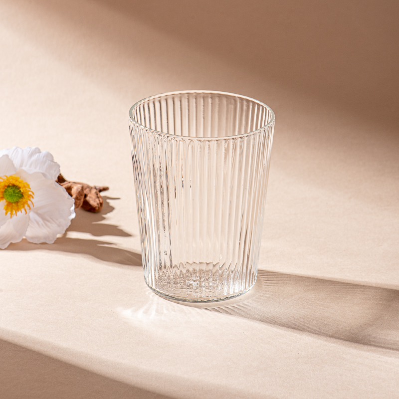 Luxury custom striped clear glass candle jar for home decor - COPY - qelwo6