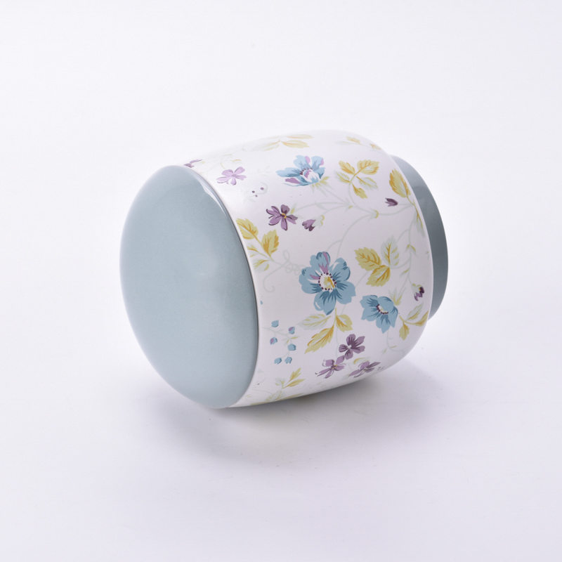 Wholesale 5oz 6oz 8oz 10oz 12oz Beautiful Printing Ceramic Candle Vessel With Lids