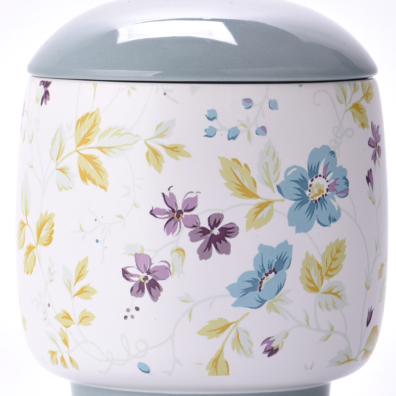 Wholesale 5oz 6oz 8oz 10oz 12oz Beautiful Printing Ceramic Candle Vessel With Lids