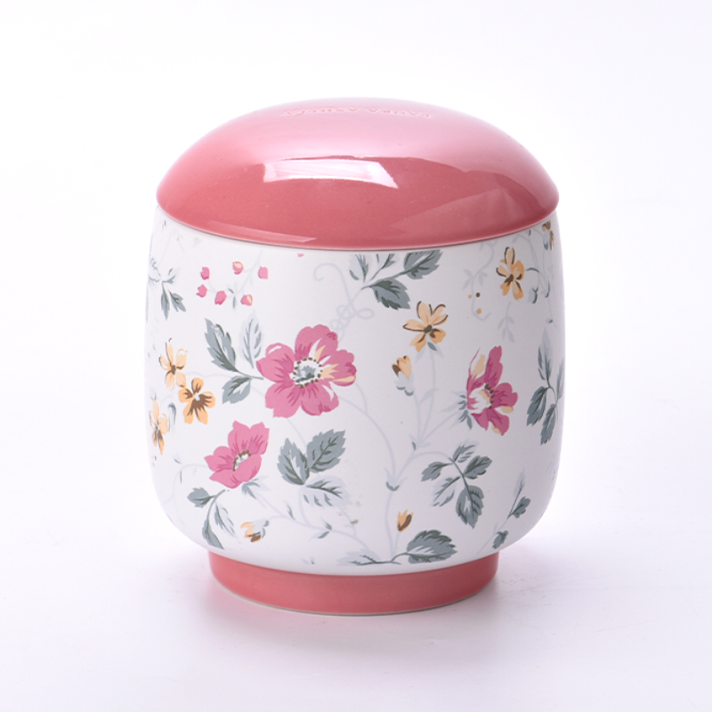 Spring Floral Ceramic Candle Jar With Lids Custom Ceramic Candle Containers Spring Floral Ceramic Candle Jar With Lids Custom Ceramic Candle Containers