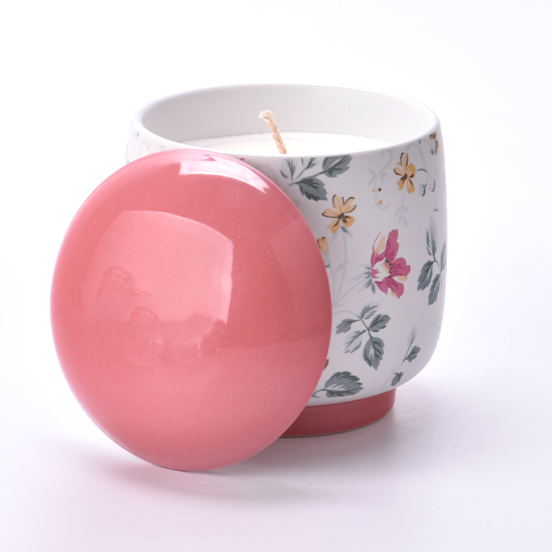 Spring Floral Ceramic Candle Jar With Lids Custom Ceramic Candle Containers Spring Floral Ceramic Candle Jar With Lids Custom Ceramic Candle Containers
