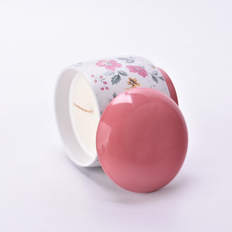Spring Floral Ceramic Candle Jar With Lids Custom Ceramic Candle Containers Spring Floral Ceramic Candle Jar With Lids Custom Ceramic Candle Containers
