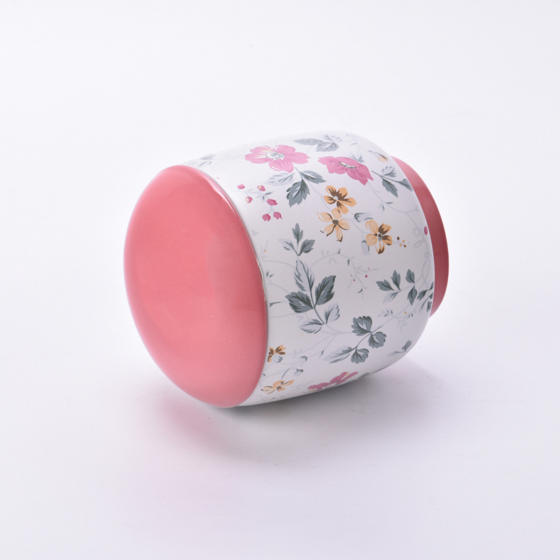 Spring Floral Ceramic Candle Jar With Lids Custom Ceramic Candle Containers Spring Floral Ceramic Candle Jar With Lids Custom Ceramic Candle Containers