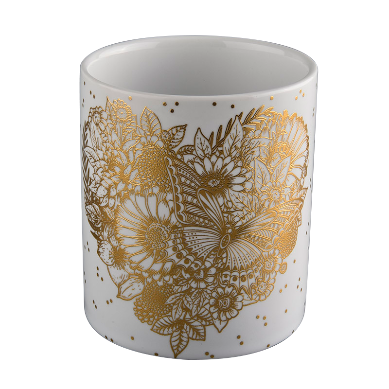 Luksusowy 11 uncji biały ceramiczny słoik ze złotym drukiem