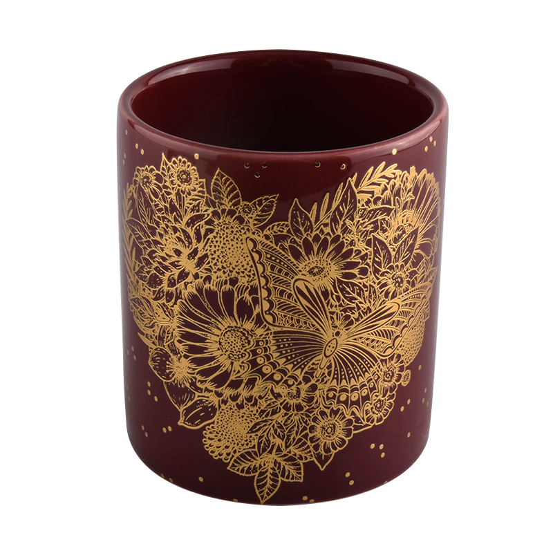 Luksusowy purpurowy ceramiczny słoik świeca ze złotymi dziełami sztuki
