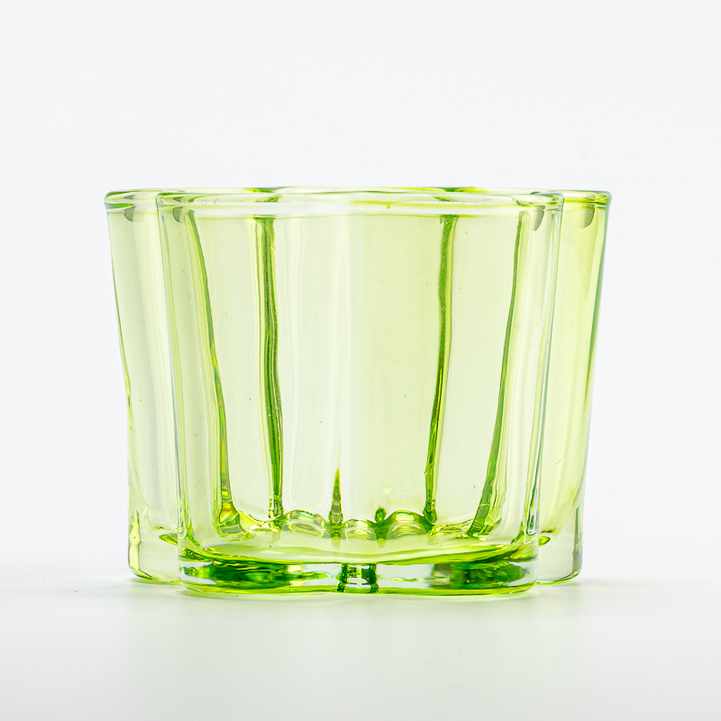 140ml flower shape green color glass candle vessel