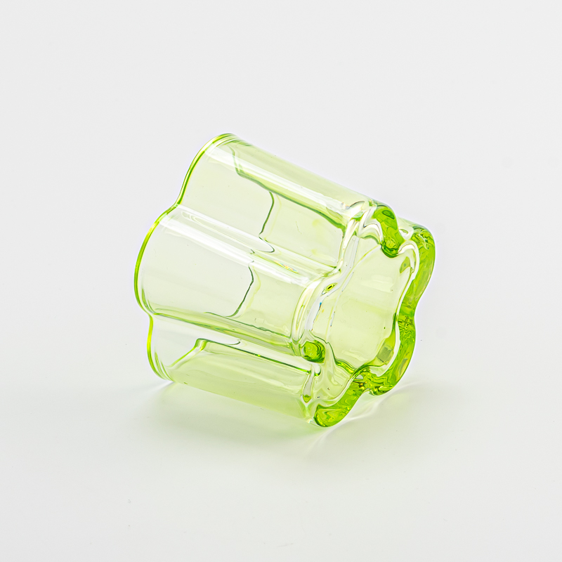 140ml flower shape green color glass candle vessel
