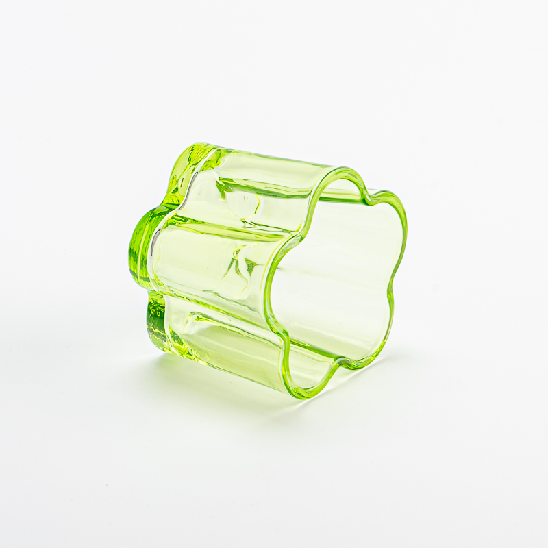 140ml flower shape green color glass candle vessel