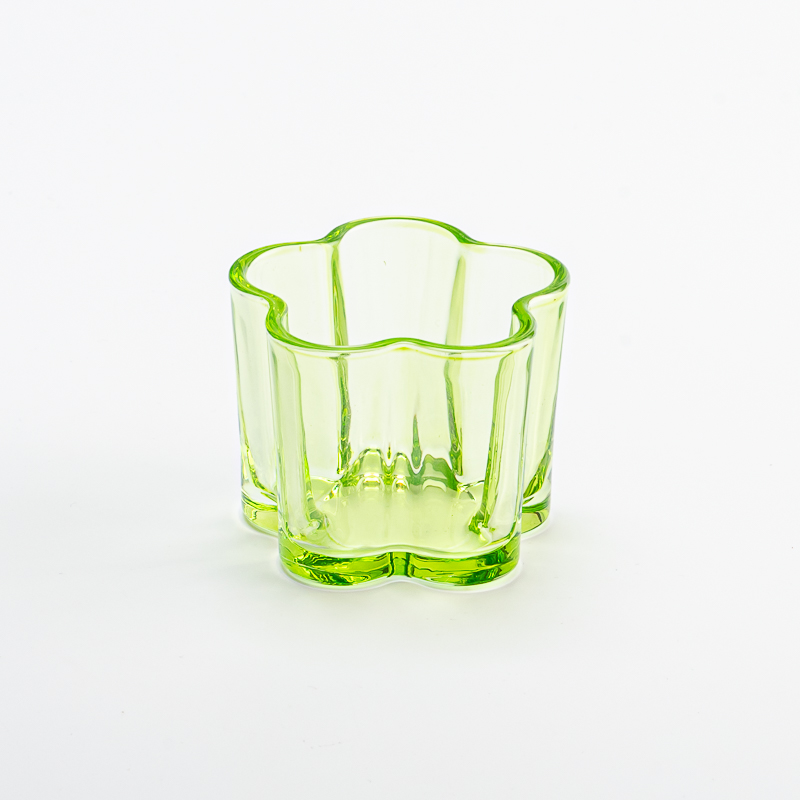 140ml flower shape green color glass candle vessel
