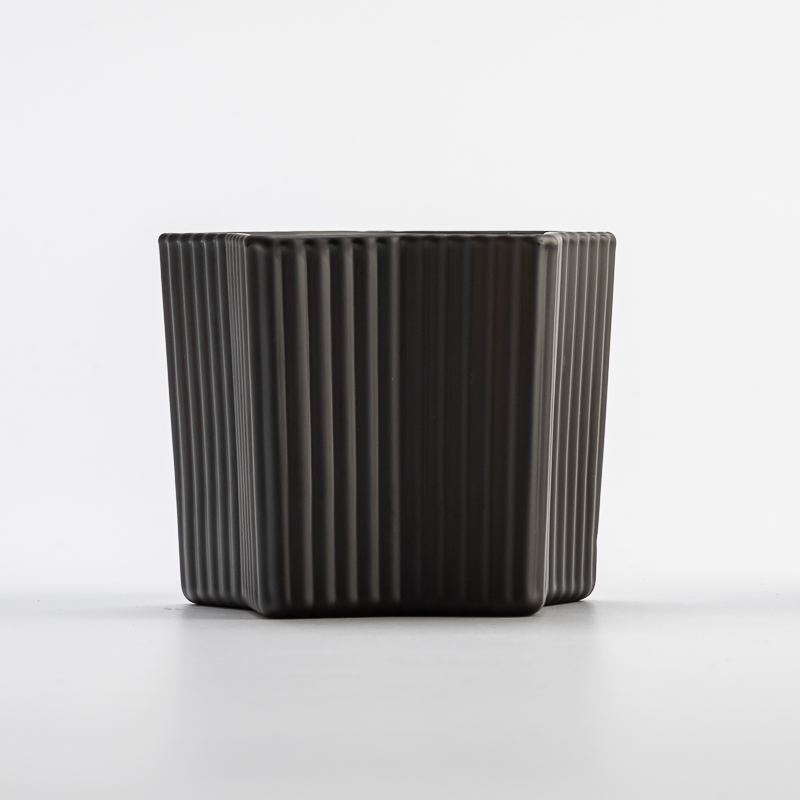 Votive Star Shape Stripe Design Matte Black Glass Vessel Candle Jar Votive Star Shape Stripe Design Matte Black Glass Vessel Candle Jar