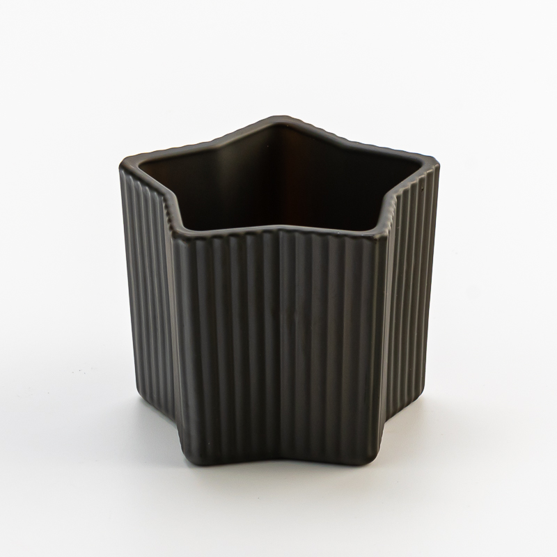 Votive Star Shape Stripe Design Matte Black Glass Vessel Candle Jar Votive Star Shape Stripe Design Matte Black Glass Vessel Candle Jar