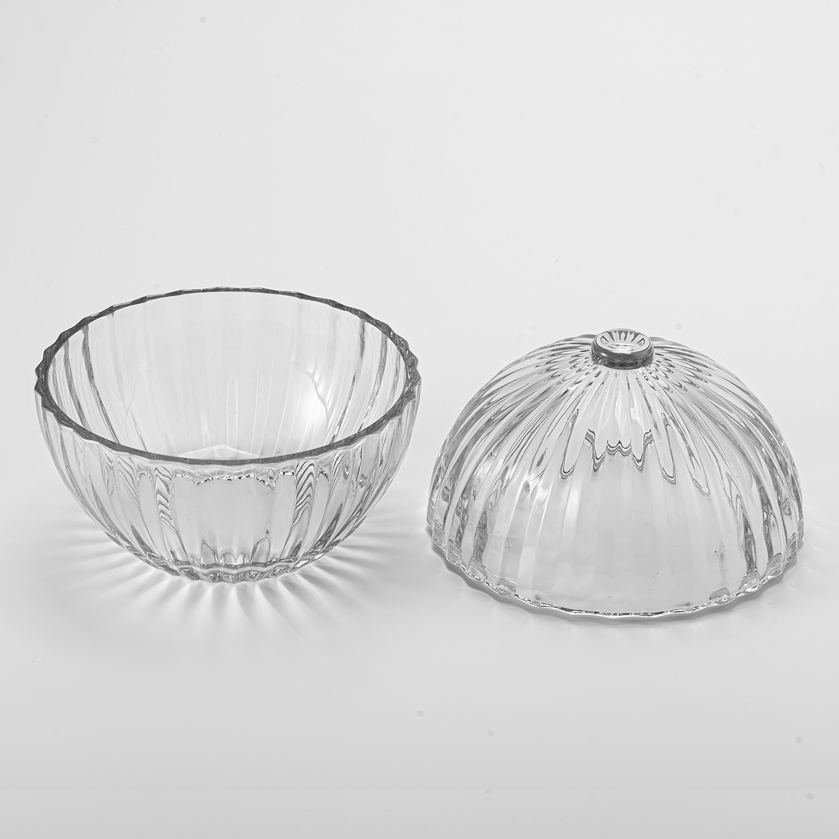 Supplier 10oz 12oz bowl-shaped striped transparent glass candle vessel with lids