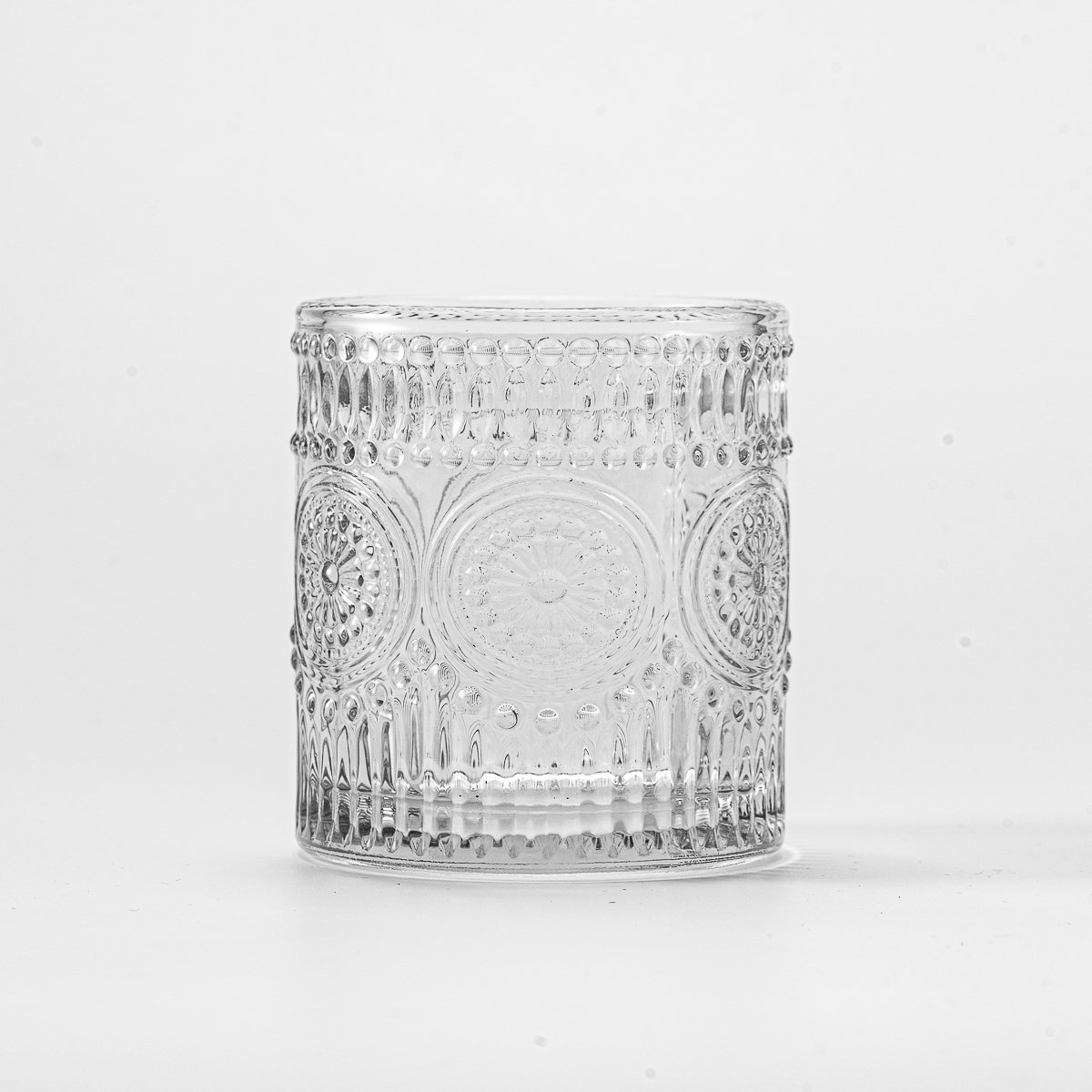 Custom vintage relief clear glass candle jar for home decor Custom vintage relief clear glass candle jar for home decor