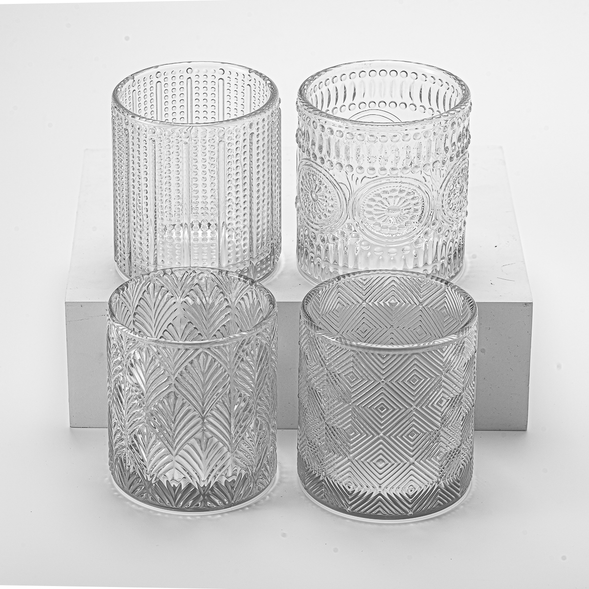 Custom vintage relief clear glass candle jar for home decor