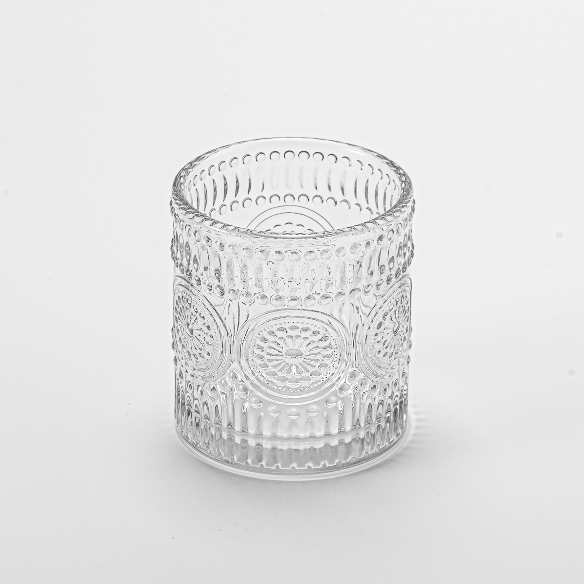 Custom vintage relief clear glass candle jar for home decor