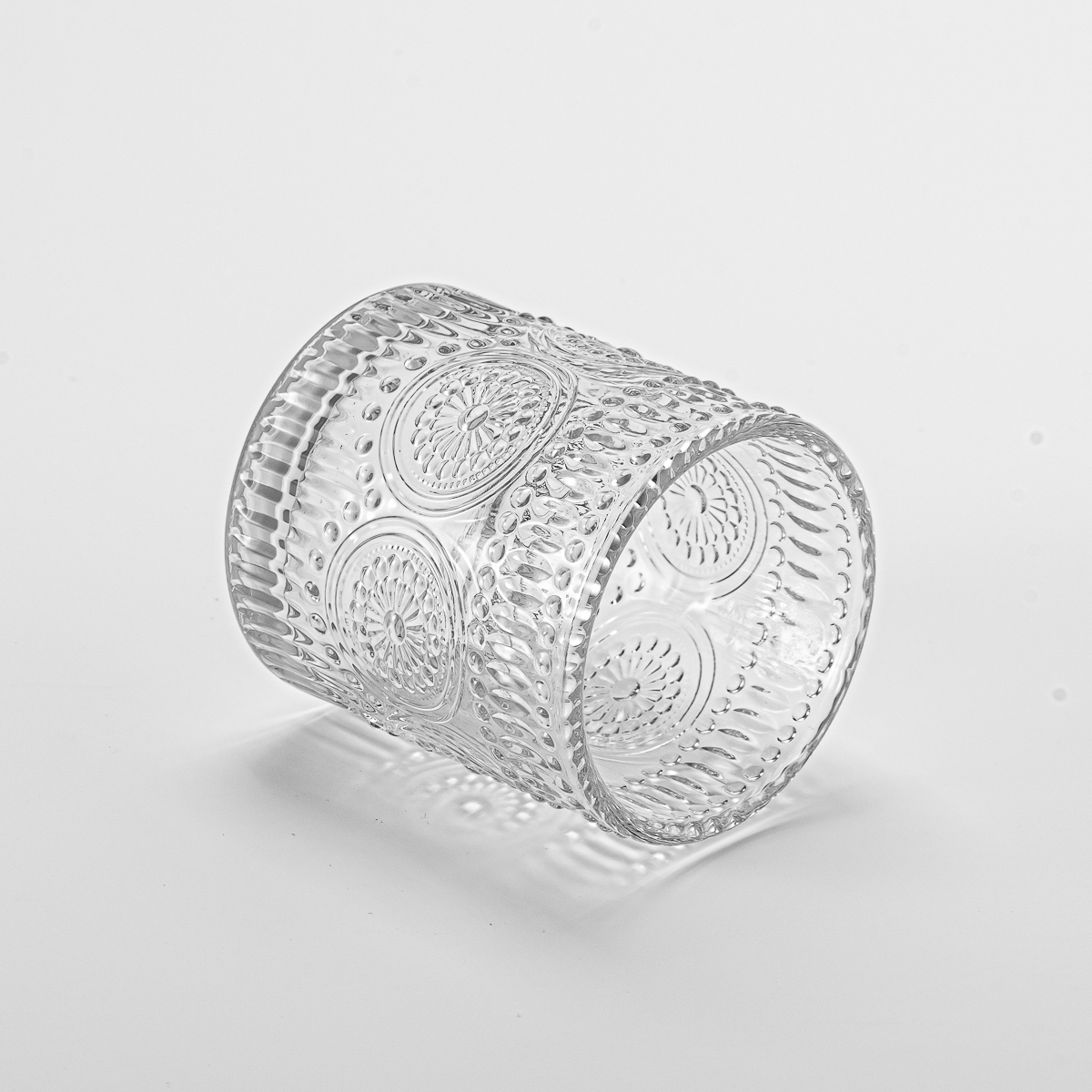 Custom vintage relief clear glass candle jar for home decor Custom vintage relief clear glass candle jar for home decor