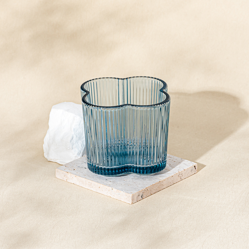 Großhandel transparent blaues Glaskerzengefäß