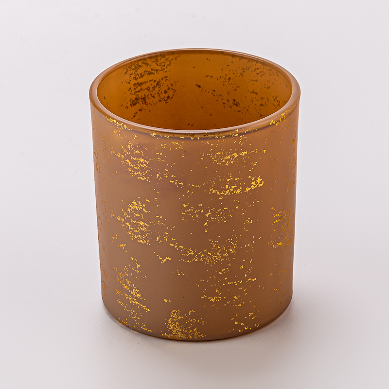 8oz matte glass candle jar with gold decor