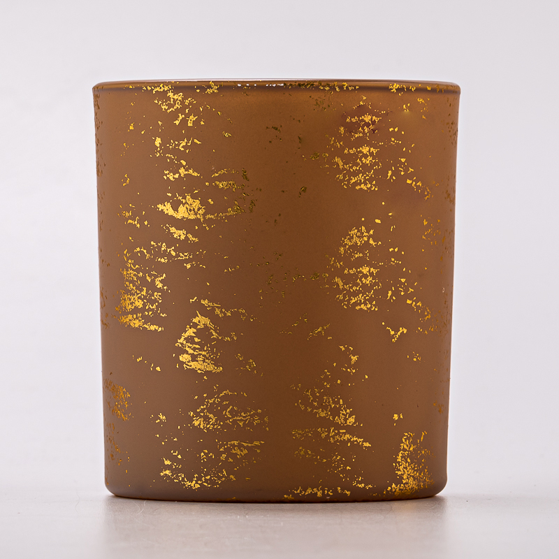 8oz matte glass candle jar with gold decor