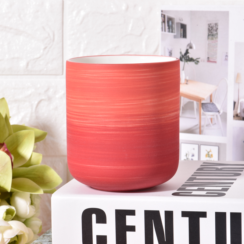 Hand Made Matte Red Porcelain 391ml Candle Ceramic Jar for Decoration