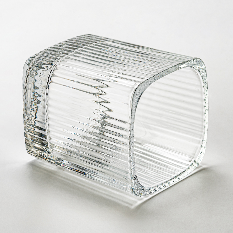 square shape glass candle vessel with stripe