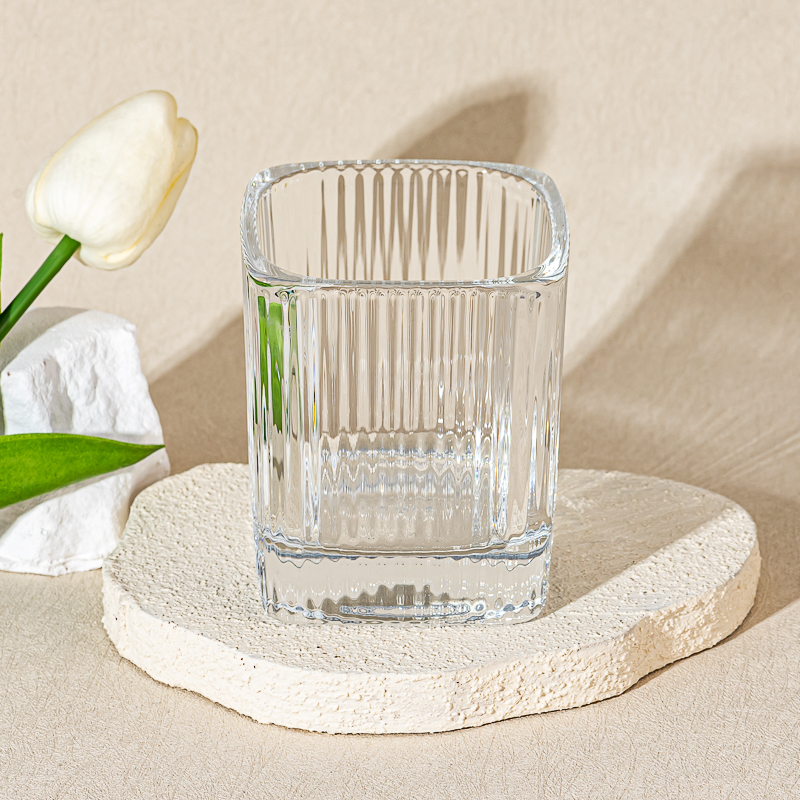 square shape glass candle vessel with stripe