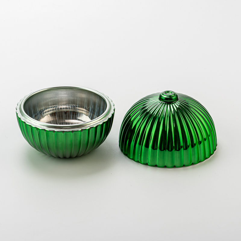 Green Round Ball Glass Candle Vessels With Lids Wholesale