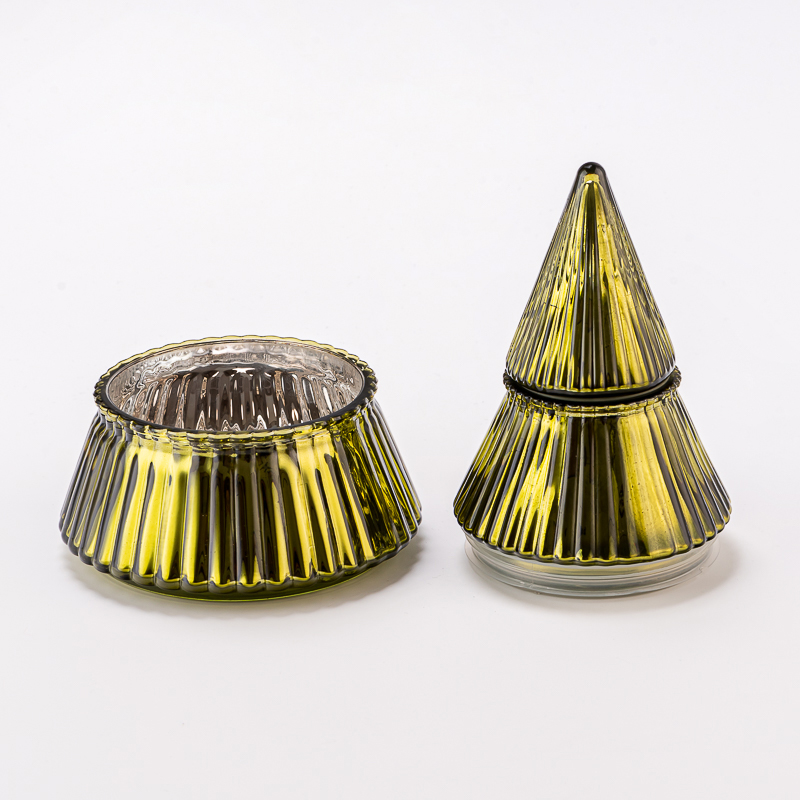 Three Layers Christmas Tree Shaped Glass Candle Jars with Lids Christmas Tree Glass Candle Vessels with Lids
