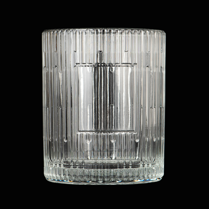 23oz ribbed pattern glass candle holder jar with blank area for logo/ label
