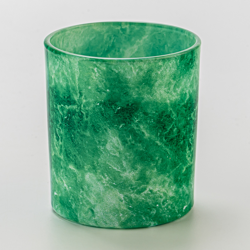 Vintage green marmol pandekorasyon 8oz glass wax candle jar para sa mabangong kandila