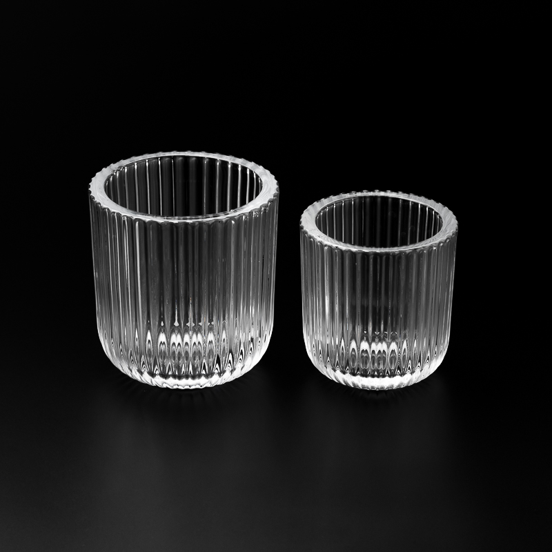 Wholesale thick walled glass candle jar with stripe
