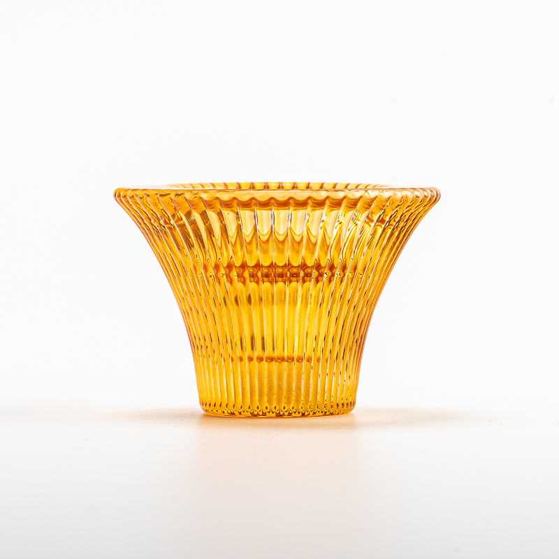 Wholesale custom amber gold vertical pattern glass candle jars