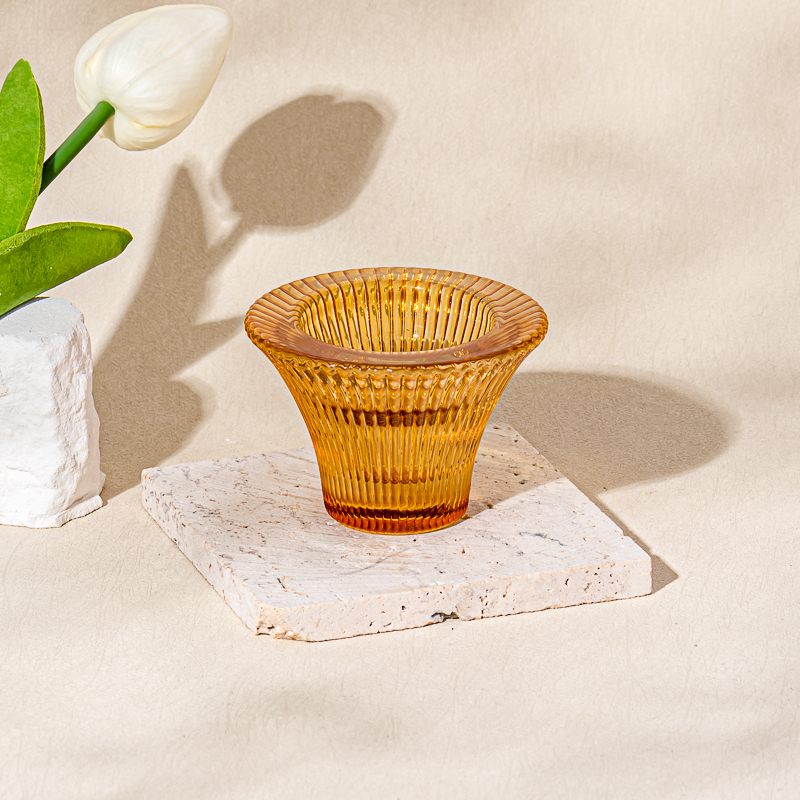 Wholesale custom amber gold vertical pattern glass candle jars