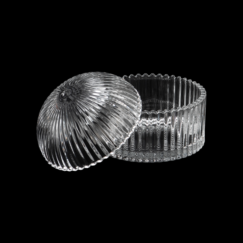 批发 277 毫升垂直线玻璃圆顶蜡烛罐