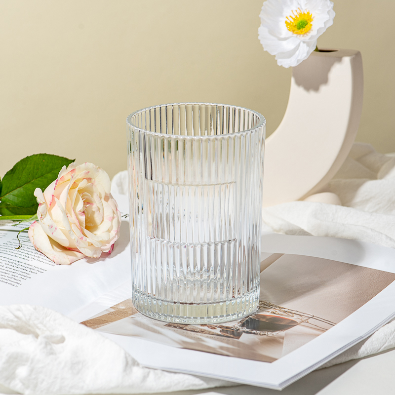 18oz striped glass candle holder candle jar with label area 18oz striped glass candle holder candle jar with label area
