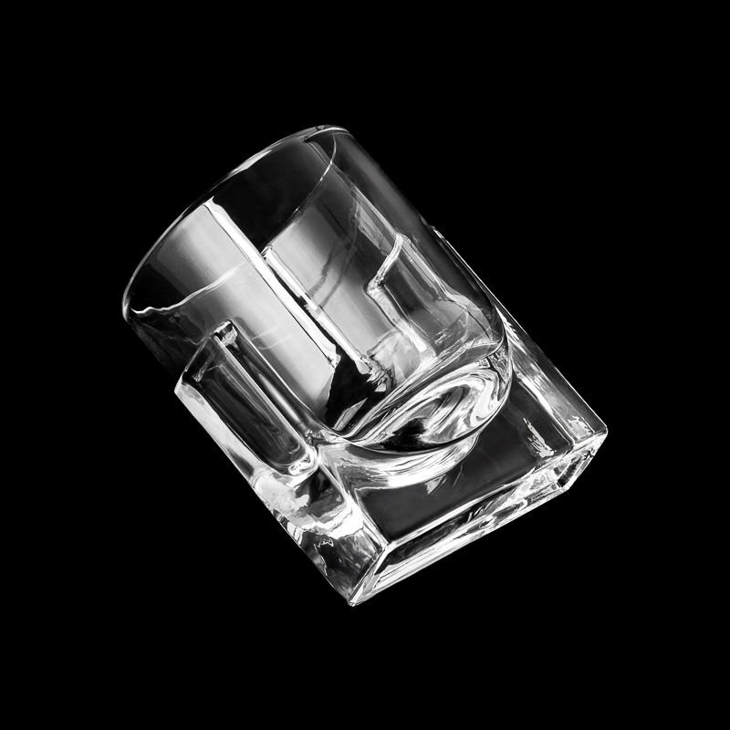 Wholesale 268ml round bottom glass candle holder with square base with customized decoration - COPY - kmghhl