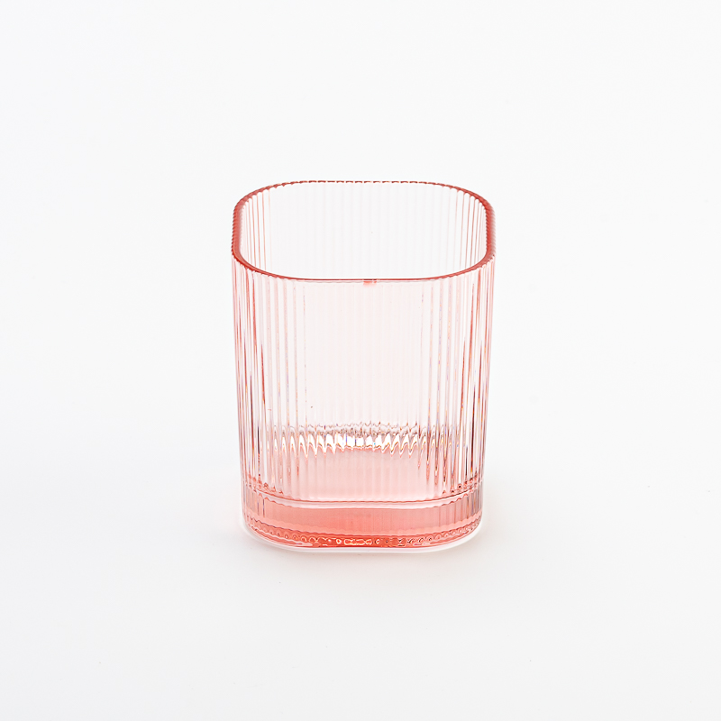 Wholesale square Shape Stripe Glass Candle Vessel with Valentine's Day