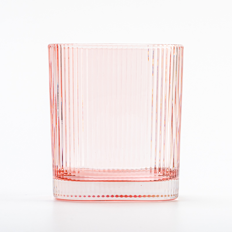 Wholesale square Shape Stripe Glass Candle Vessel with Valentine's Day