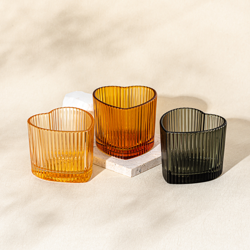 Heart Shape Stripe Design Glass Vessel Candle Jars for Wholesaling