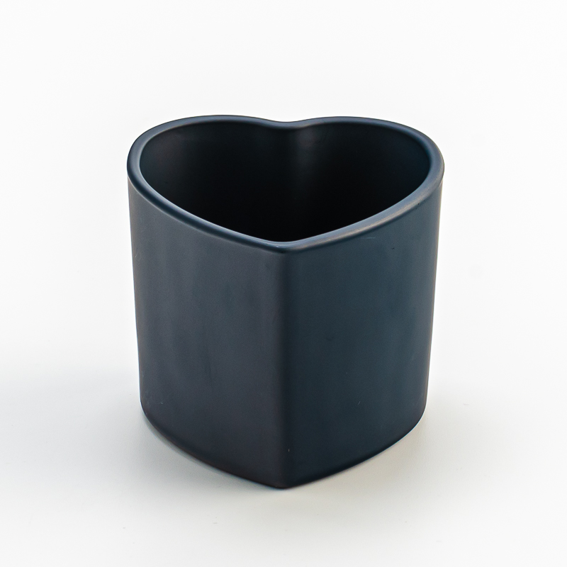 Elegant Heart Shape Glass Matte Navy Blue Candle Jar para sa Home Decor