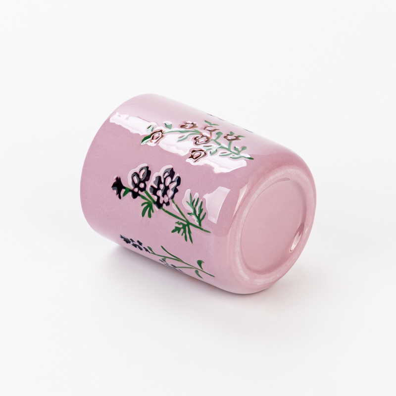 Wholesale Empty Small Capacity Ceramic Candle Vessels with design pattern 