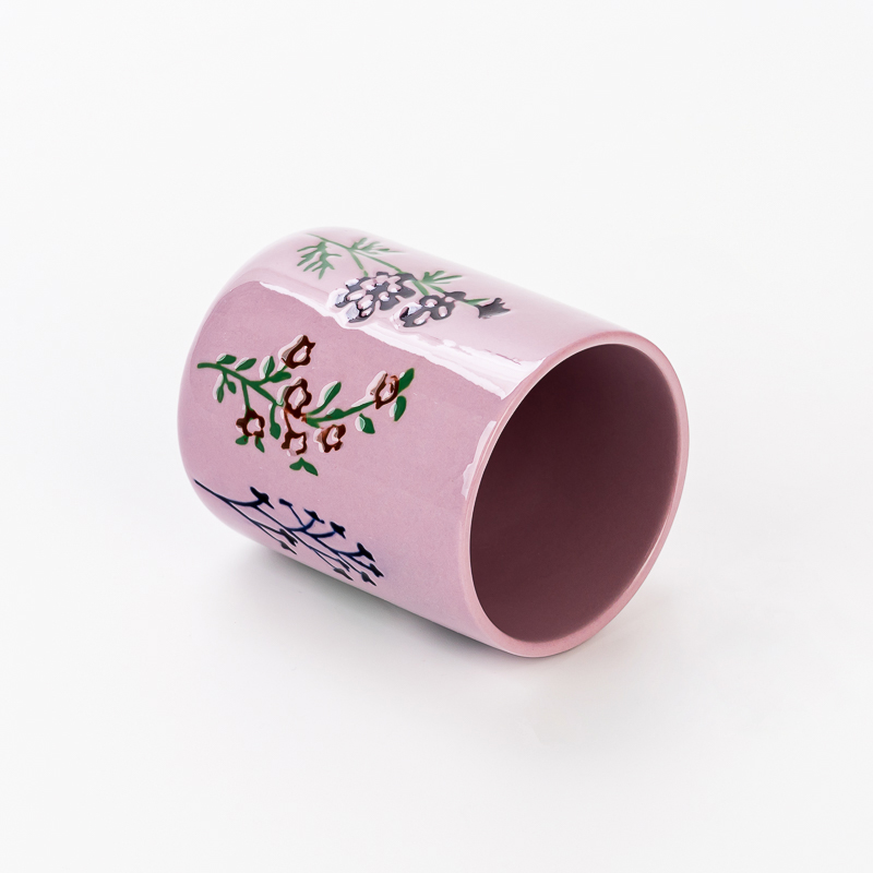 Wholesale Empty Small Capacity Ceramic Candle Vessels with design pattern 