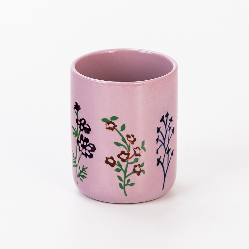 Wholesale Empty Small Capacity Ceramic Candle Vessels with design pattern 