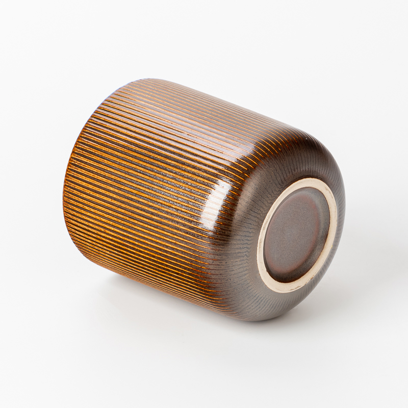 New Design Stripe Brown Color Ceramic Candle Vessels